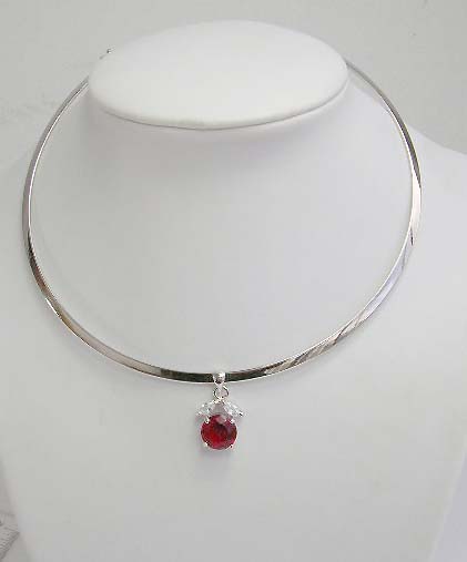 Online jewelry auction wholesale silver cuff necklace features red / clear cz cherry pendant  