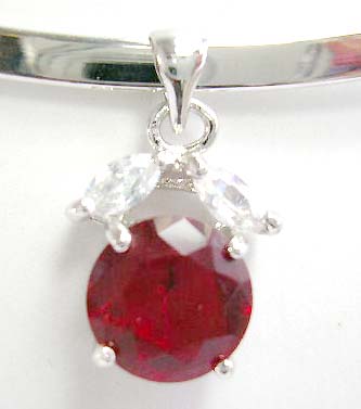 Online jewelry auction wholesale silver cuff necklace features red / clear cz cherry pendant  