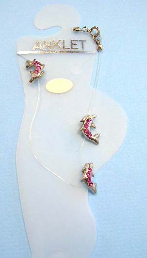 lady's toe & anklet fashion jewelry online wholesale dolphin anklet with mini cz inlaid and clear band design