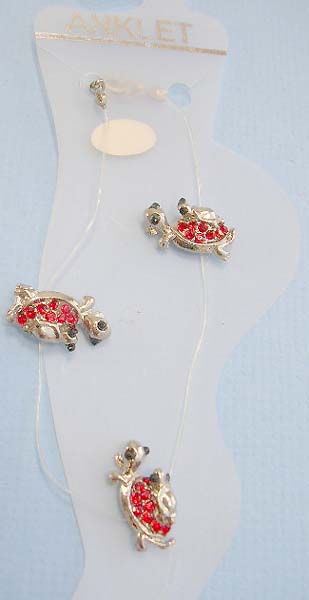 sea animal cz anklet costume jewelry supply distribute ankklet with clear band and mini cz inlaid in mother turtle holding a baby turtle design