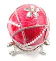 Enamel jewelry box motif an egg shape and white flower inlaid with white pearl beads line decor, enamel in red color