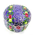 Enamel gold jewelry box motif bird figure standed on tree stick holing a cz cherry in a mouth with enamel in gold and red color
