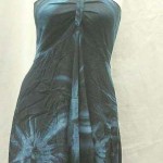 Wholesale women’s clothing. Angle cut short dress with tube top and neck tie. Rayon, handmade in Bali Indonesia.