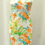 urban fashion. Tropical floral prints rayon long dresses with embroidery ribbon. Deep V, tie on neck.