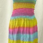 Wholesale Fashion Apparel. Rayon long dresses in tie dye strips or beach sealife prints . Adjustable shoulder stripes. Smocked tube top, elasticised on front and back.
