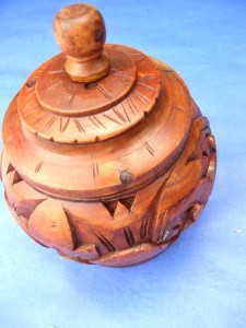 deep carved wooden container from Bali Indonesia