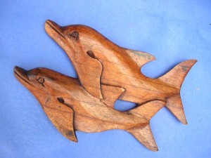 double dolphin wood carving from Bali Indonesia