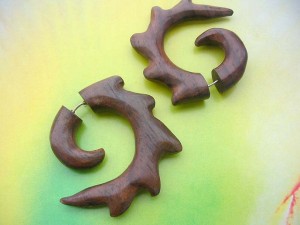 fake plugs wood earring, cheaters wooden stretcher earrings