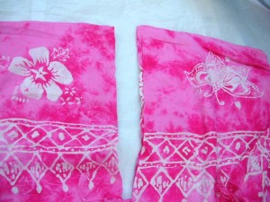 monocolor pink sarong screen printings with leaves, sun, dolphin, seashell, palm leaves etc tropical designs