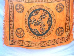 orange Celtic Triple Horses Altar Cloth, Sarong, Wall Tapestry, Altar Cover