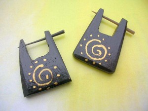 painted wooden earring with post