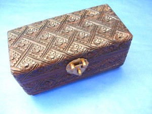 handcarved wooden treasure box
