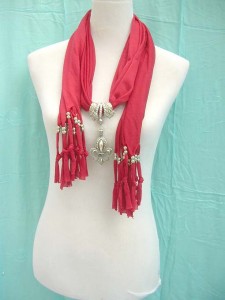 wholesale necklace scarves, fleur de lys Quebec pendant made of polyester but feels like soft cotton 70 inches long (include tassels), 18 to 20 inches wide mixed colors randomly picked by our warehouse staffs