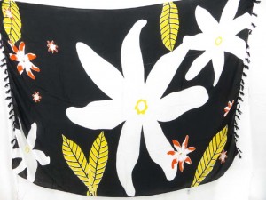 pareos beach coverup black with large white flower