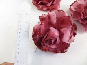 Dark red color stylish rose flower corsage with glitter edging and elastic