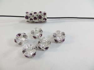 Purple crystal rhinestone alloy metal charm bead spacer