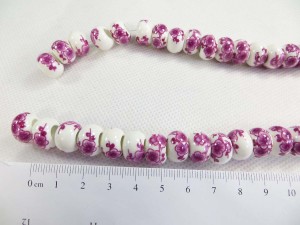 Handpainted white and pink flower porcelain ceramic beads