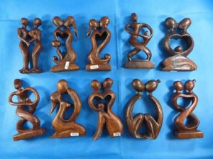 small size hard wood abstract carving love couples, hand-carved by Balinese artists craftsmen
