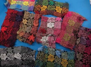 Multiple color blocks and floral design winter muffler knitted scarves, ruffle bumpy bubble shawls. Double layers, 3D, textured, reversible, chunky, soft, thick, warm and cozy fringed scarves and wraps