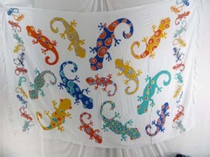colorful geckos on white background sarong summer dress beach cover up 