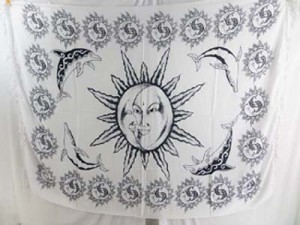 wholesale resort fashion sarong black and white celestial sun moon dolphin mother nature primitive