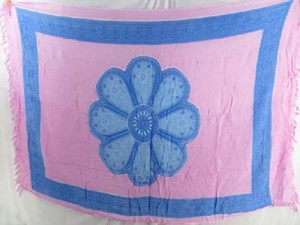 wholesale resort wear blue large daisy mandala on pink background