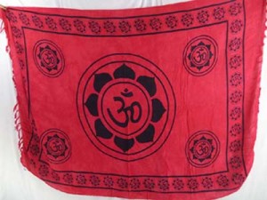 Red sarong Om mantra shawl wrap scarf Tibetan Indian text sacred script symbol "Om"