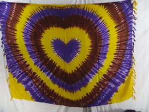 heart tiedye swirl sarong yellow purple brown