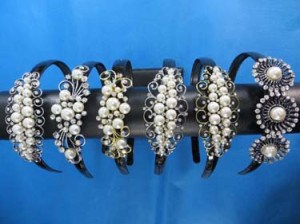 antique retro faux pearl beads hair band, acrylic headband head piece with imitation pearl and rhinestone crystals for ladies and girls