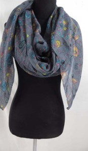 grey flower paisley design long shawl wrap scarf stole sarong. Can be used as scarf, shawl, throw, stole, evening wrap, beach dress, summer skirt, swimwear cover-up.