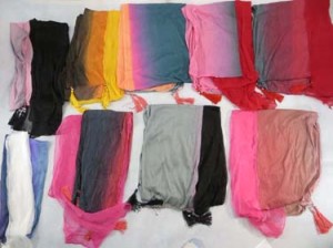 Multiple color gradient fashion scarf, half part sheer, half part not see through