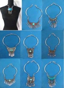 ethnic tribal style bib statement necklace with imitation gemstone