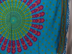 teal blue peacock feather boho gypsy scarf wrap Bohemian mandala sarong