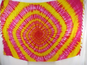 yellow pink swirl tie dye sarong