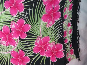 hibiscus pink flower green leaf on black sarong women's resort wear fashion dresses