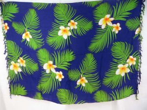 plumier flower green leaf blue sarong