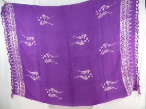 purple monocolor sarong with gecko, flower, turtel, fish, sun, dolphin, seashell, palm trees etc tropical designs assorted designs randomly picked by our warehouse staffs