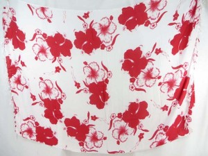 red hibiscus flower sarong white background
