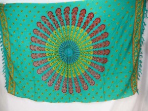 teal green peacock feather boho gypsy scarf wrap Bohemian mandala sarong