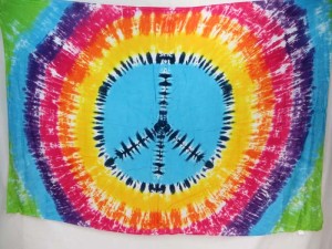 tie dye peace sign rainbow color sarong, no fringe assorted colors randomly picked by our warehouse staffs