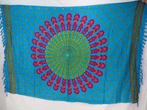 teal blue peacock feather boho gypsy scarf wrap Bohemian mandala sarong