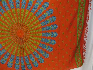orange red peacock feather boho gypsy scarf wrap Bohemian mandala sarong