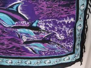 purple sarong Hawaiian tropical sealife triple dolphin sexy wrap beach dress