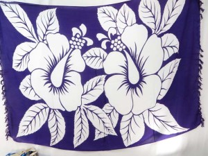 purple and white giant hibiscus sarong
