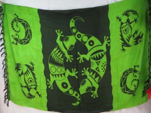 large gecko green black sarong primitive tribe art