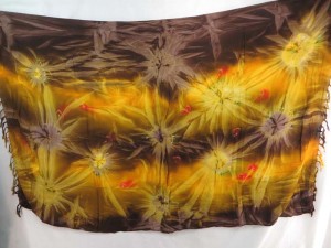 brown yellow star burst tie dye sarong hippie summer beach clothing resort wear