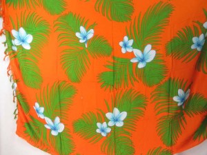 orange sarong blue plumier flower green leaf