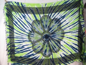 giant daisy mandala on centre tie dye sarong with blue green rays