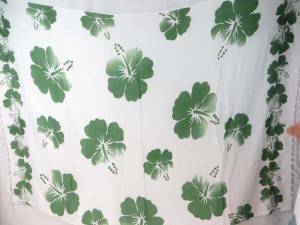 green hibiscus flower sarong white background