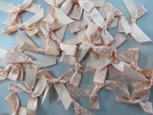 light peach polka dots satin ribbon butterfly bow applique / scrapbooking craft DIY / wedding decoration